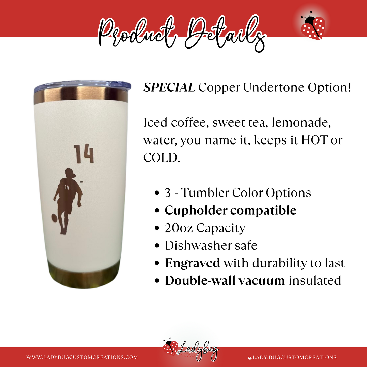 BVW 20oz Copper Engraved Stainless Steel Tumbler