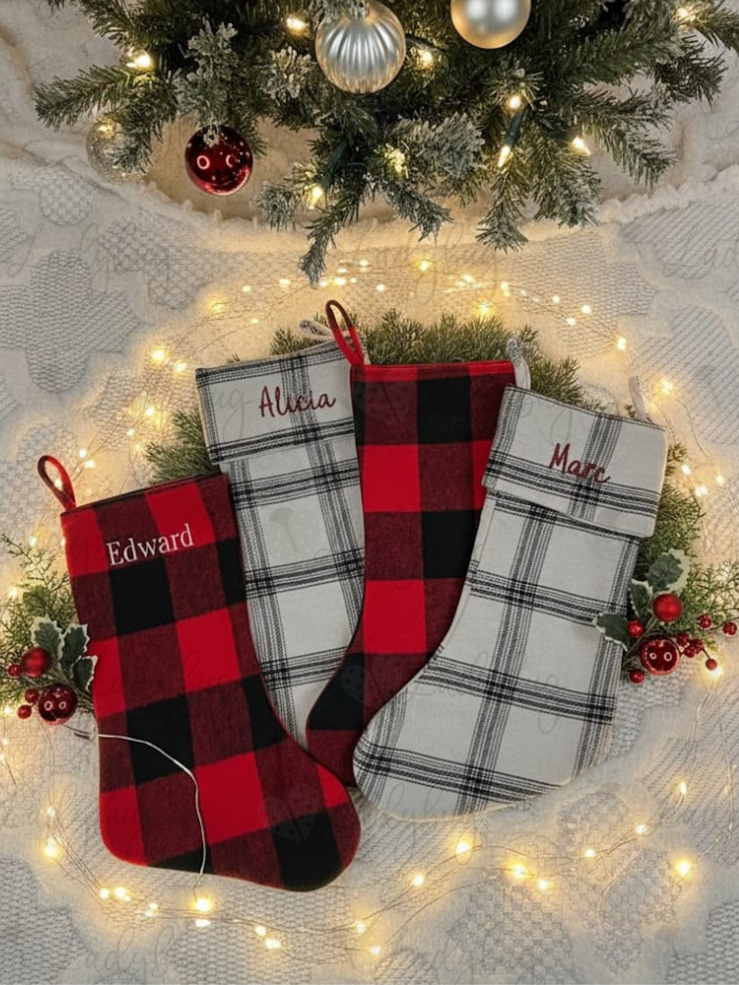 Buffalo Plaid Stocking - Embroidered Name
