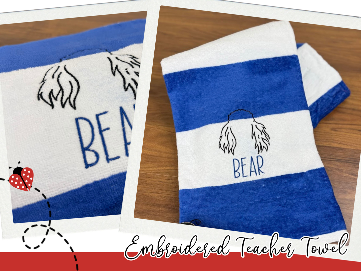 Custom Dog Breed Embroidered Beach Towel with Name – Personalized Cabana Stripe Towel for Dog Lovers – 125 Breeds, Dog Lover Gift