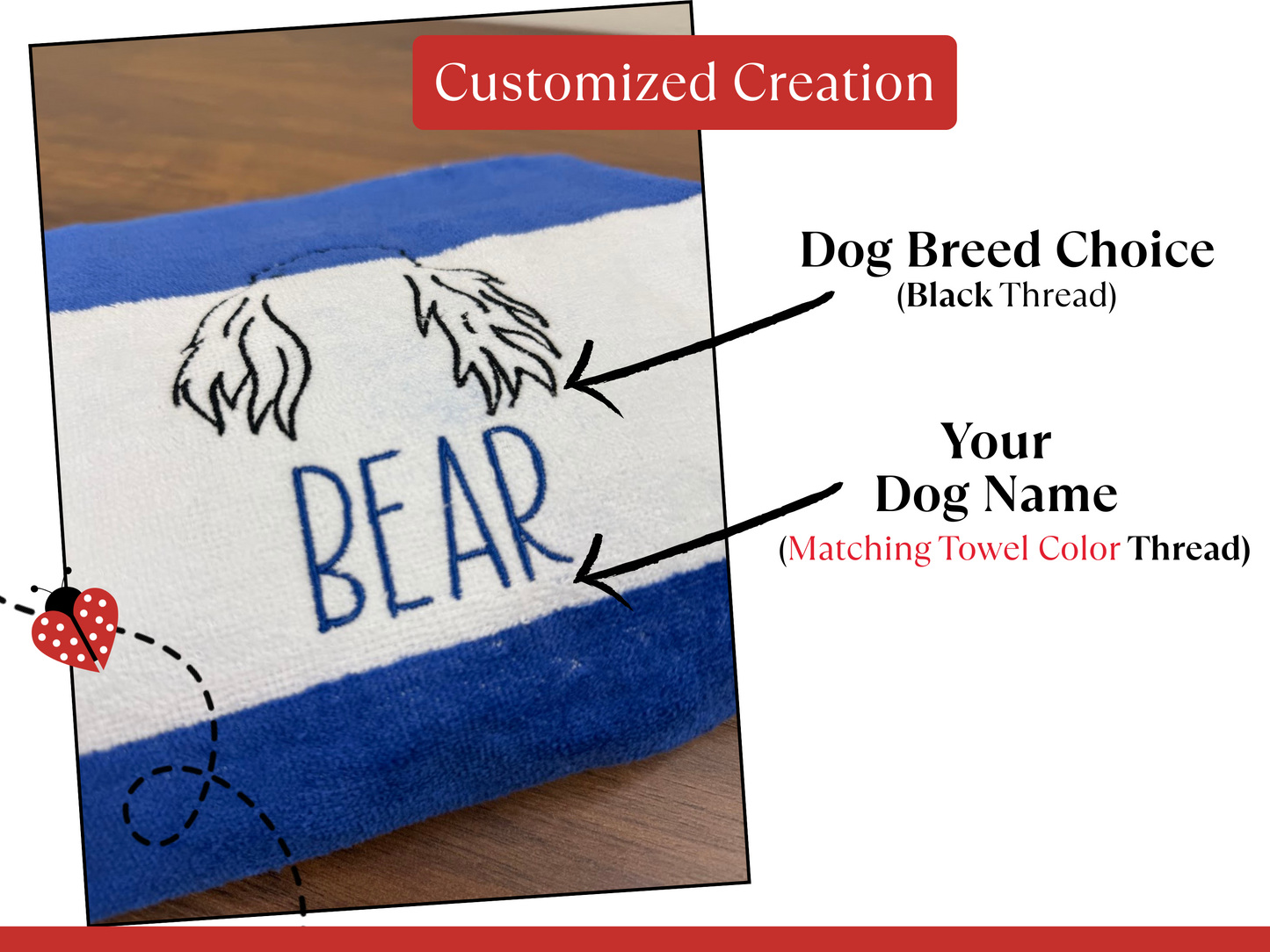 Custom Dog Breed Embroidered Beach Towel with Name – Personalized Cabana Stripe Towel for Dog Lovers – 125 Breeds, Dog Lover Gift