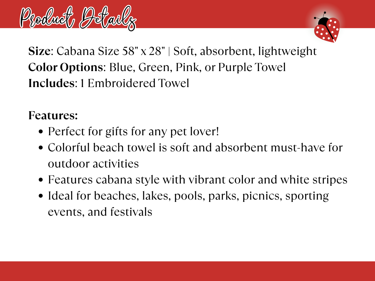 Custom Dog Breed Embroidered Beach Towel with Name – Personalized Cabana Stripe Towel for Dog Lovers – 125 Breeds, Dog Lover Gift