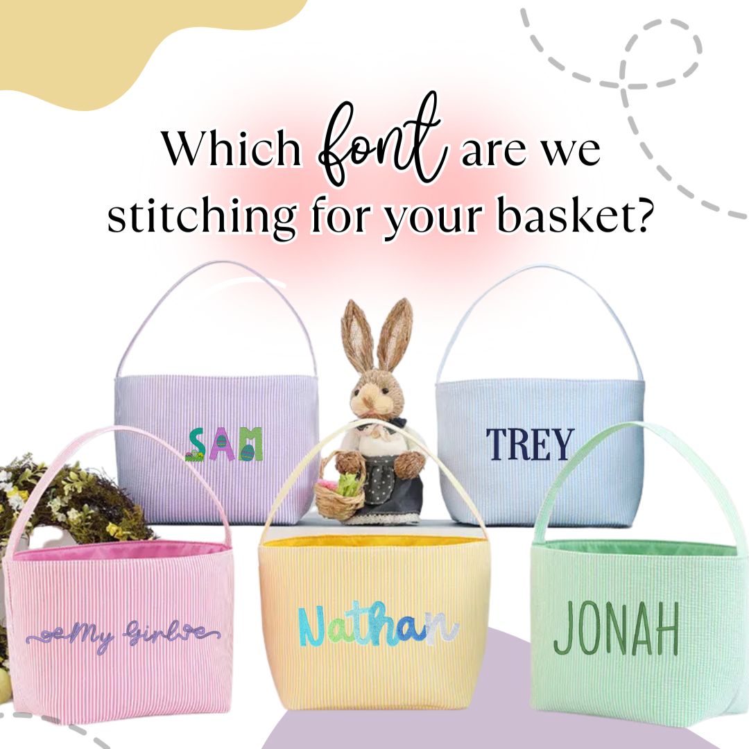 Personalized Seersucker Embroidered Striped Easter Bag Basket Bucket Tote