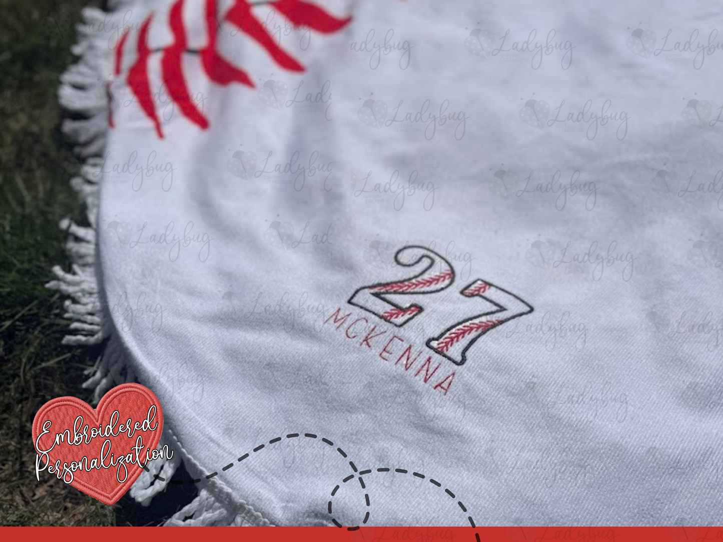 Personalized Round Baseball Towel with Fringe – Custom Name Embroidery