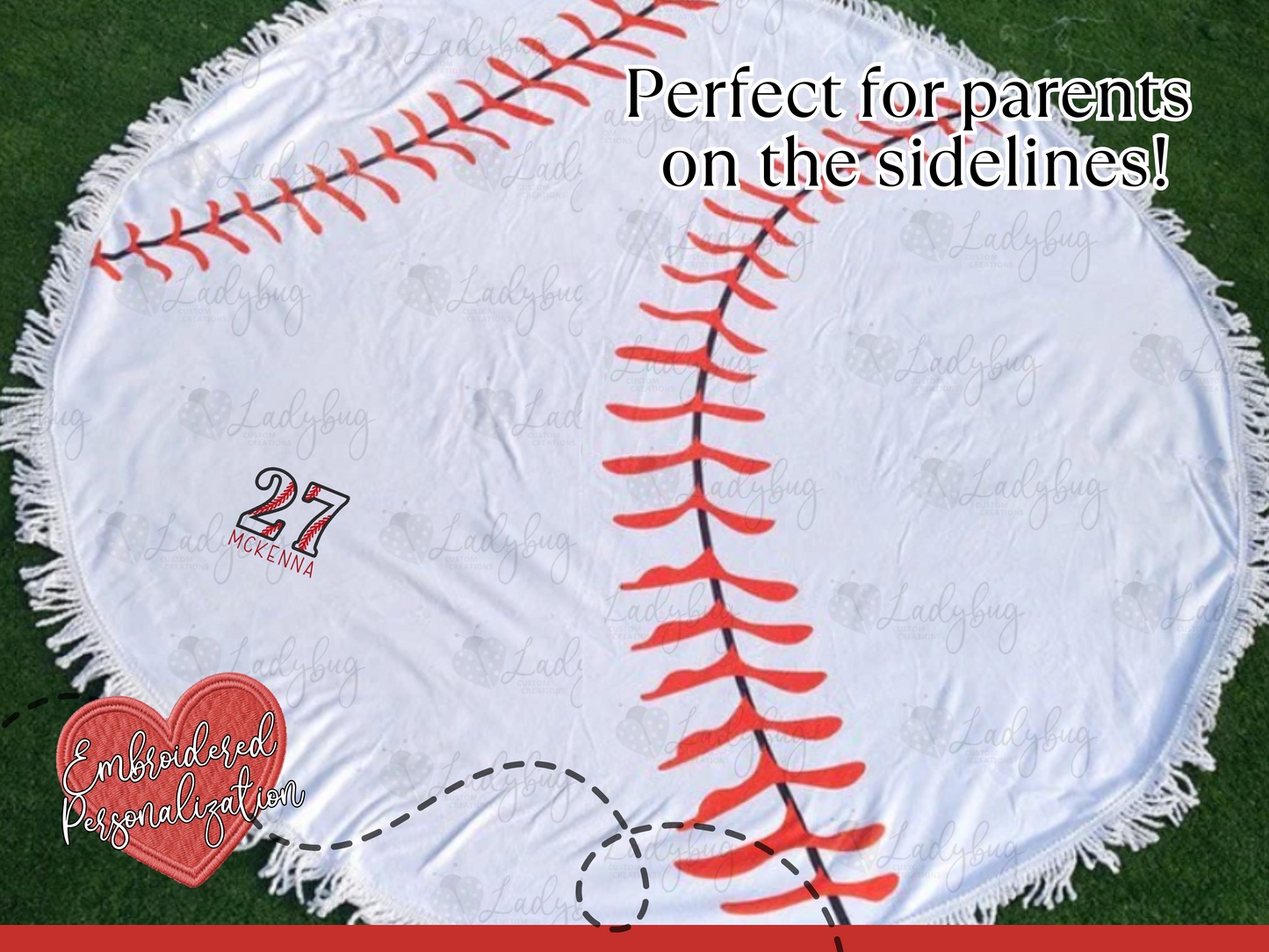 Personalized Round Baseball Towel with Fringe – Custom Name Embroidery