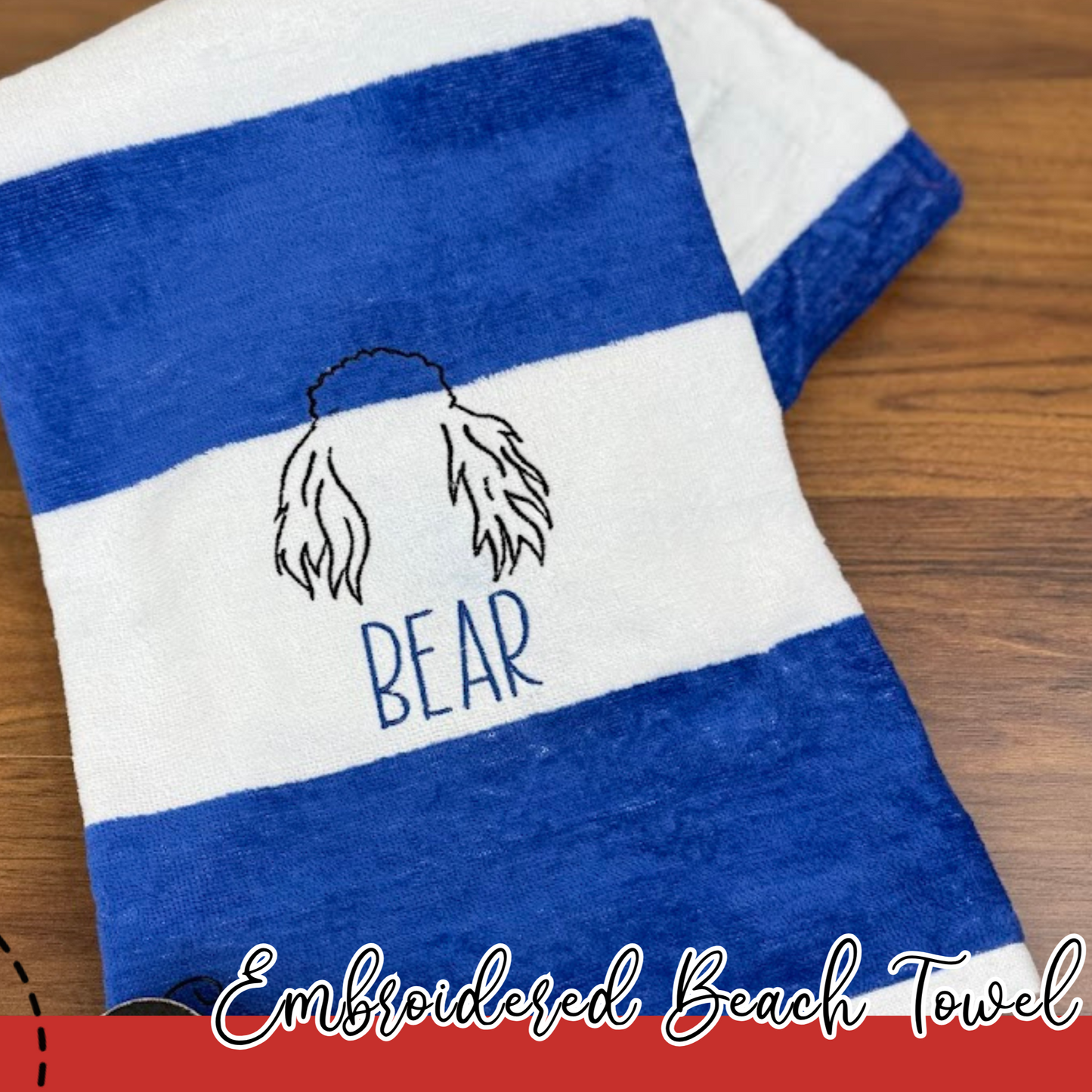 Custom Dog Breed Embroidered Beach Towel with Name – Personalized Cabana Stripe Towel for Dog Lovers – 125 Breeds, Dog Lover Gift