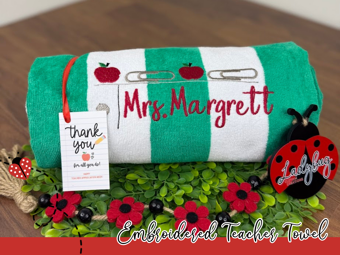 Personalized Embroidered Teacher Towels – End of Year or Teacher Appreciation Gift with Name & Gift Tag