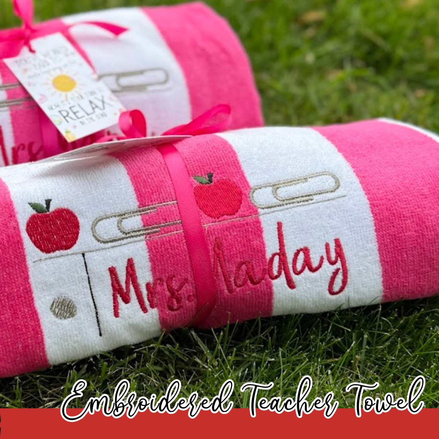 Personalized Embroidered Teacher Towels – End of Year or Teacher Appreciation Gift with Name & Gift Tag