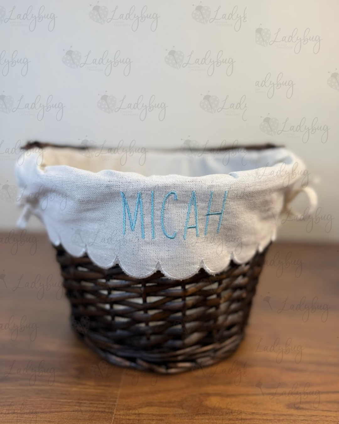 Embroidered Personalized Easter Wicker Basket with Bow Font