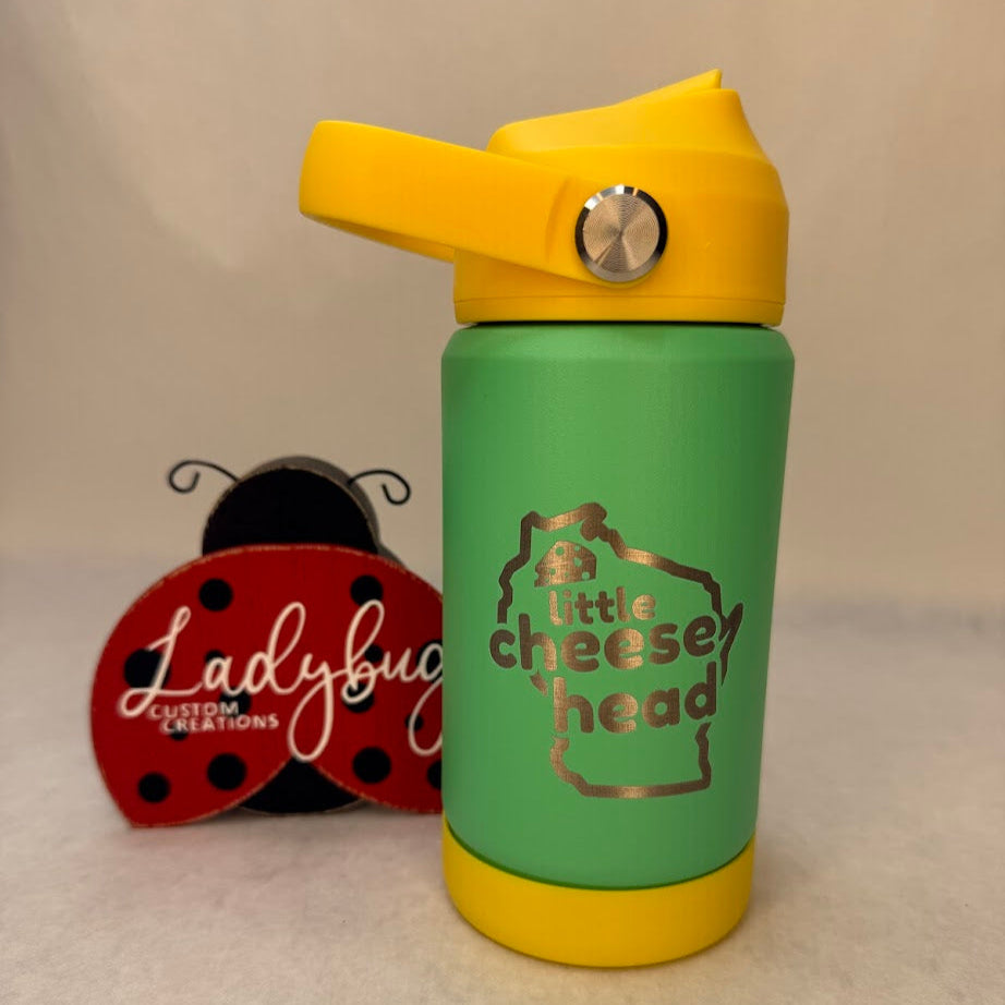 Little Cheesehead Stainless Steel Engraved Water Bottle - 12oz.