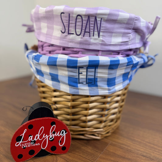 Embroidered Personalized Easter Wicker Basket - Pink/Blue Gingham