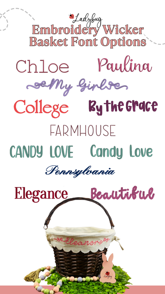 Embroidered Personalized Easter Wicker Basket with Bow Font