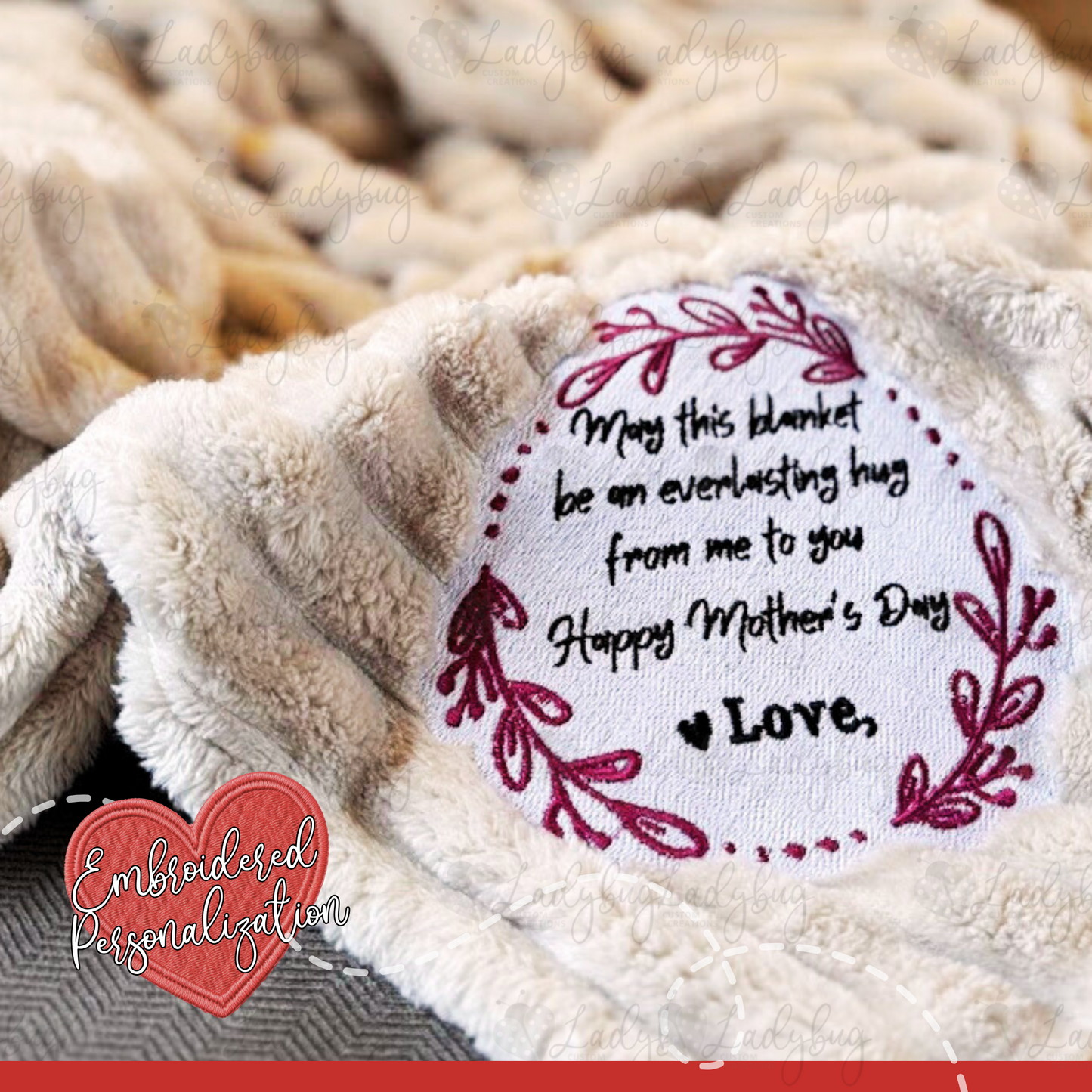 Personalized Mother’s Day Blanket – “Everlasting Hug” Embroidered Message – Custom From Name(s) & Floral Thread Colors – Cozy Gift for Mom