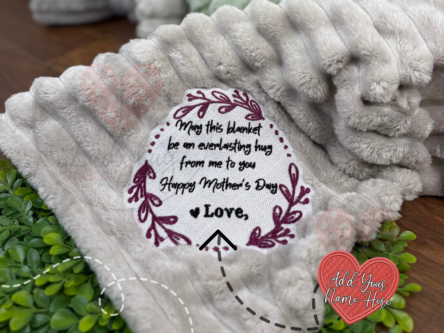 Personalized Mother’s Day Blanket – “Everlasting Hug” Embroidered Message – Custom From Name(s) & Floral Thread Colors – Cozy Gift for Mom