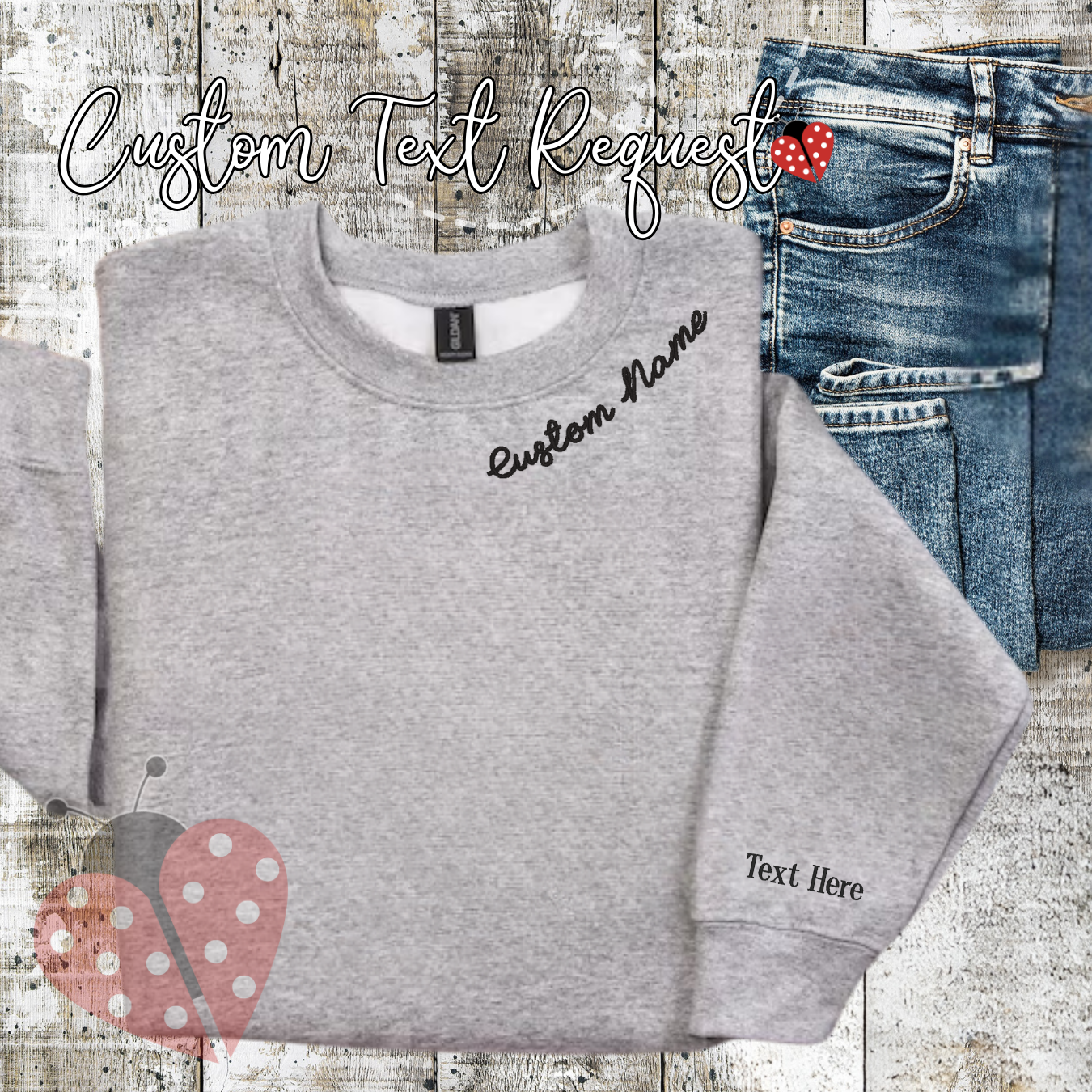 Custom Name Embroidered Crewneck | Personalized Neckline Sweatshirt | Optional Sleeve Name | Gildan Unisex Fit