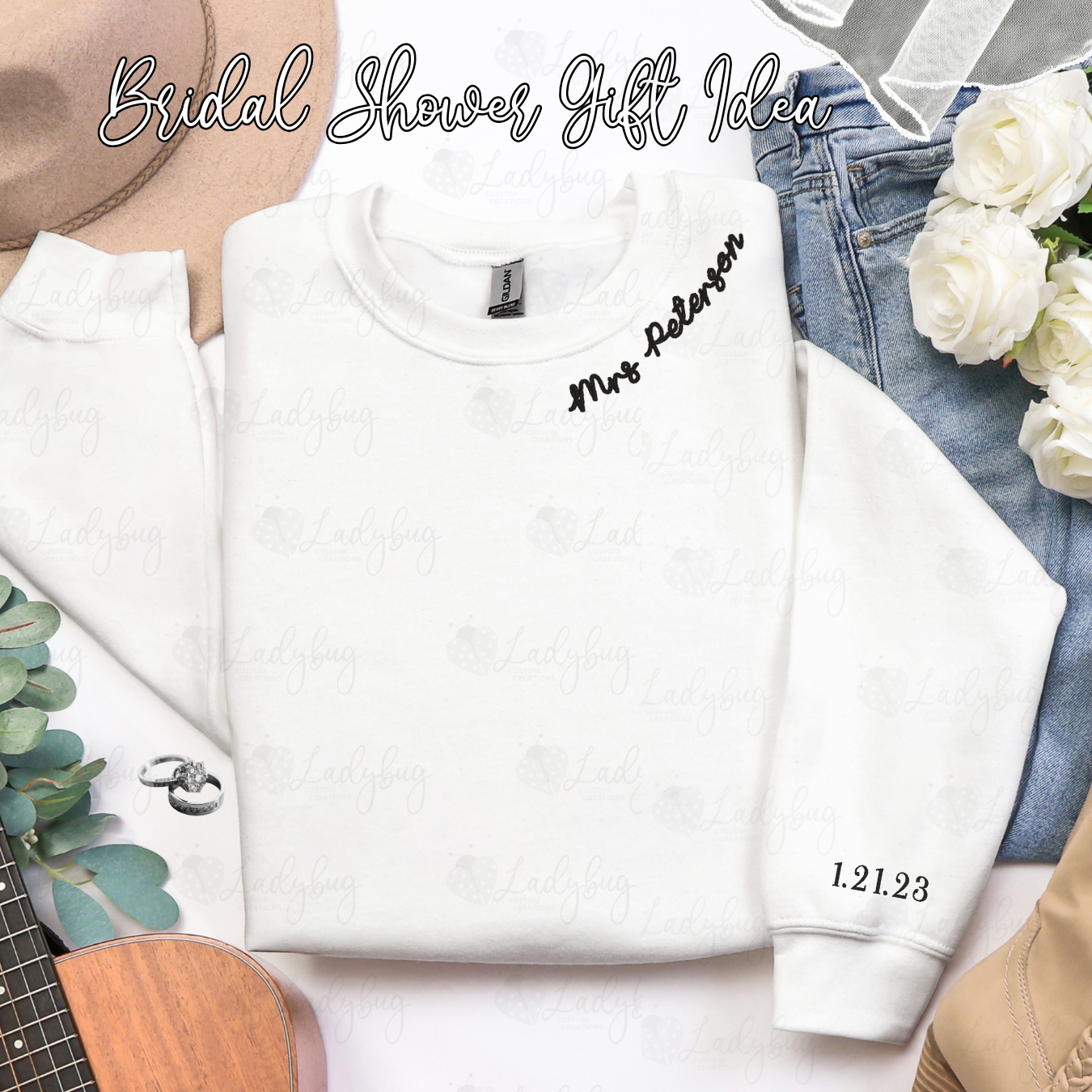Bride Crewneck | Future Mrs. Embroidered Sweatshirt | Custom Neckline Embroidery | Wedding Gift | Gildan Unisex Fit