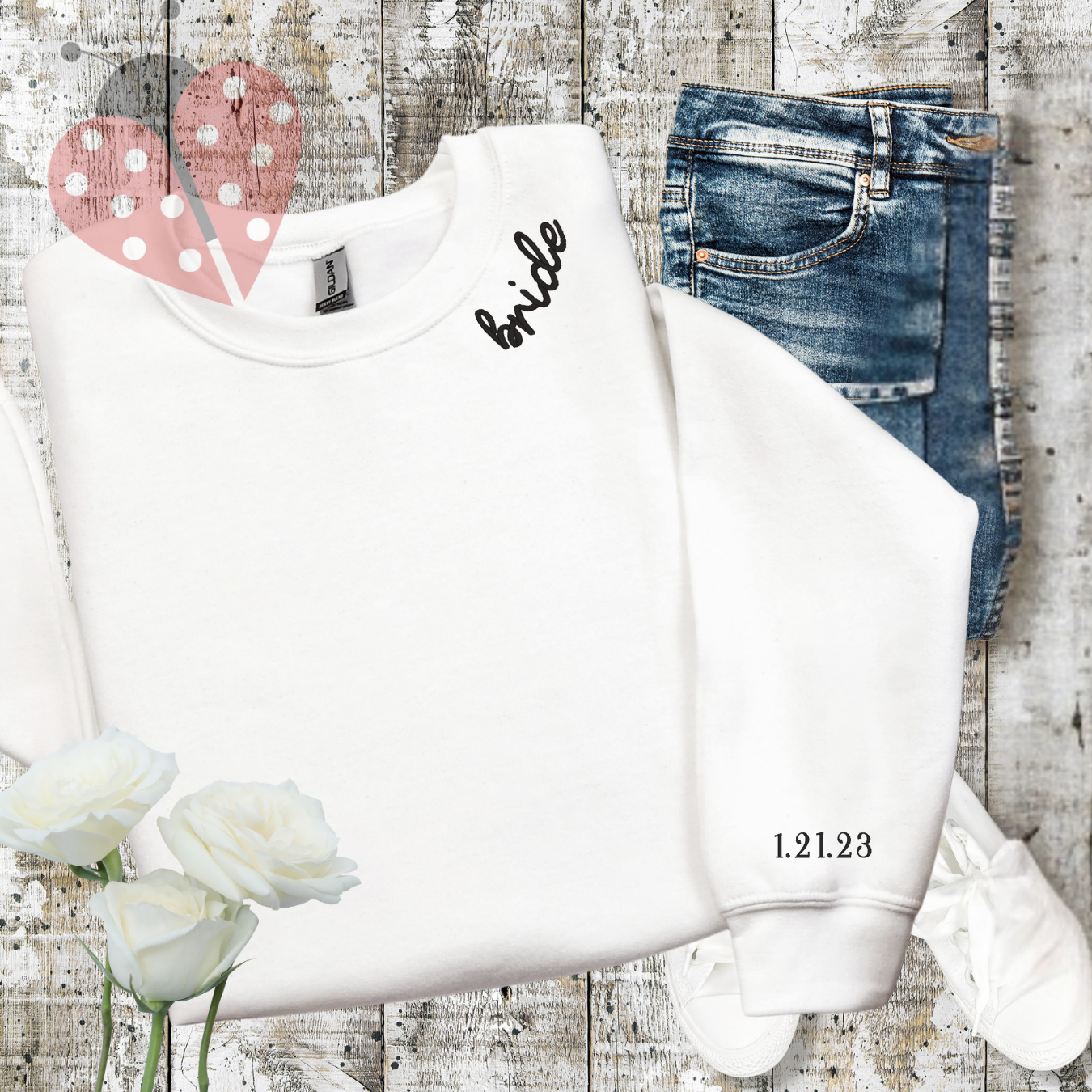 Bride Crewneck | Future Mrs. Embroidered Sweatshirt | Custom Neckline Embroidery | Wedding Gift | Gildan Unisex Fit
