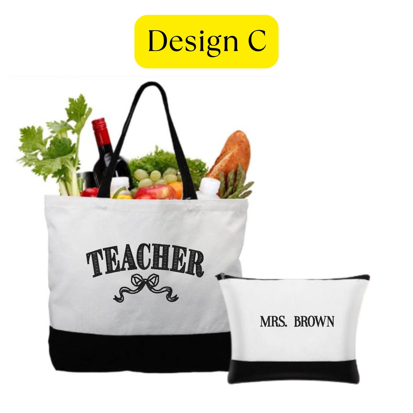 Teacher Gift Tote Set – Personalized Canvas Tote + Coordinating Makeup Bag