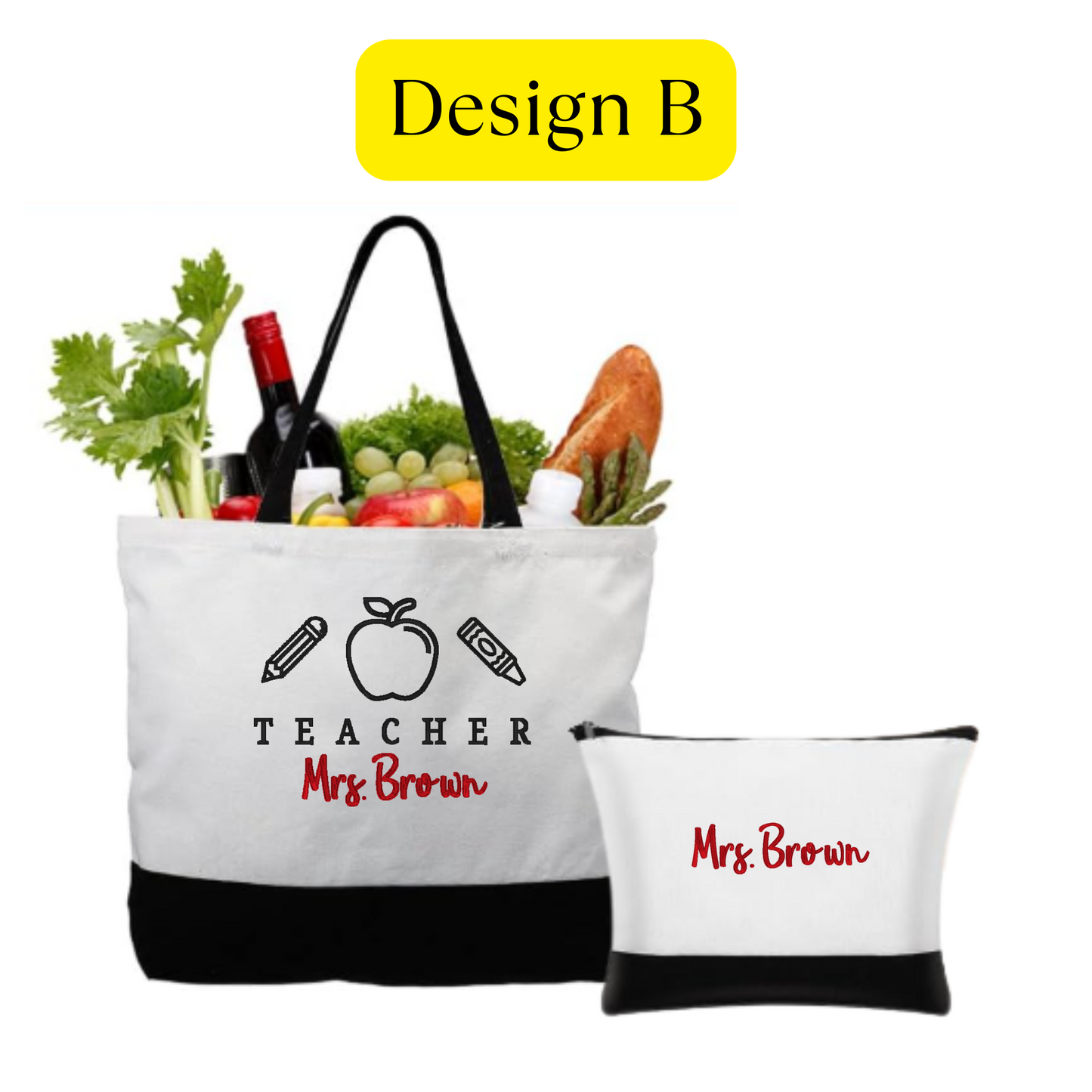 Teacher Gift Tote Set – Personalized Canvas Tote + Coordinating Makeup Bag