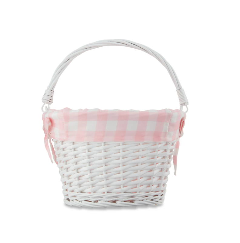 Embroidered Personalized Easter Wicker Basket - Pink Plaid