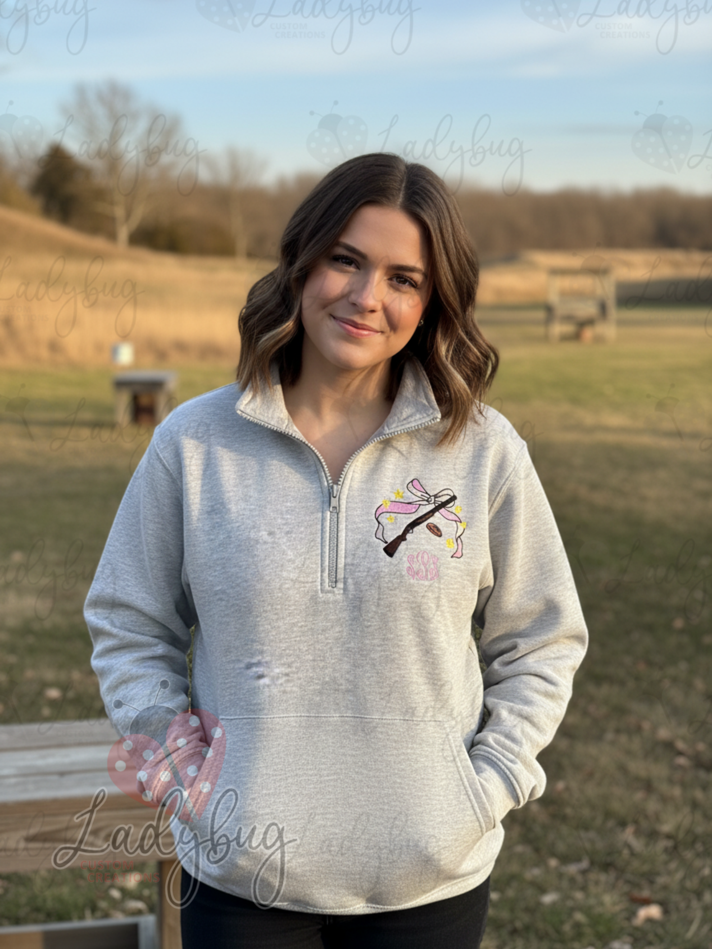 Clay Target Shooting 1/4 Zip - Embroidered Clay Target Apparel