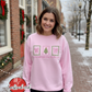 Coquette Bow Christmas Sweatshirt – Pink Bow Embroidered Postage Stamp Crewneck