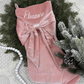 Pink Velvet Bow Personalized Christmas Stocking - Embroidered