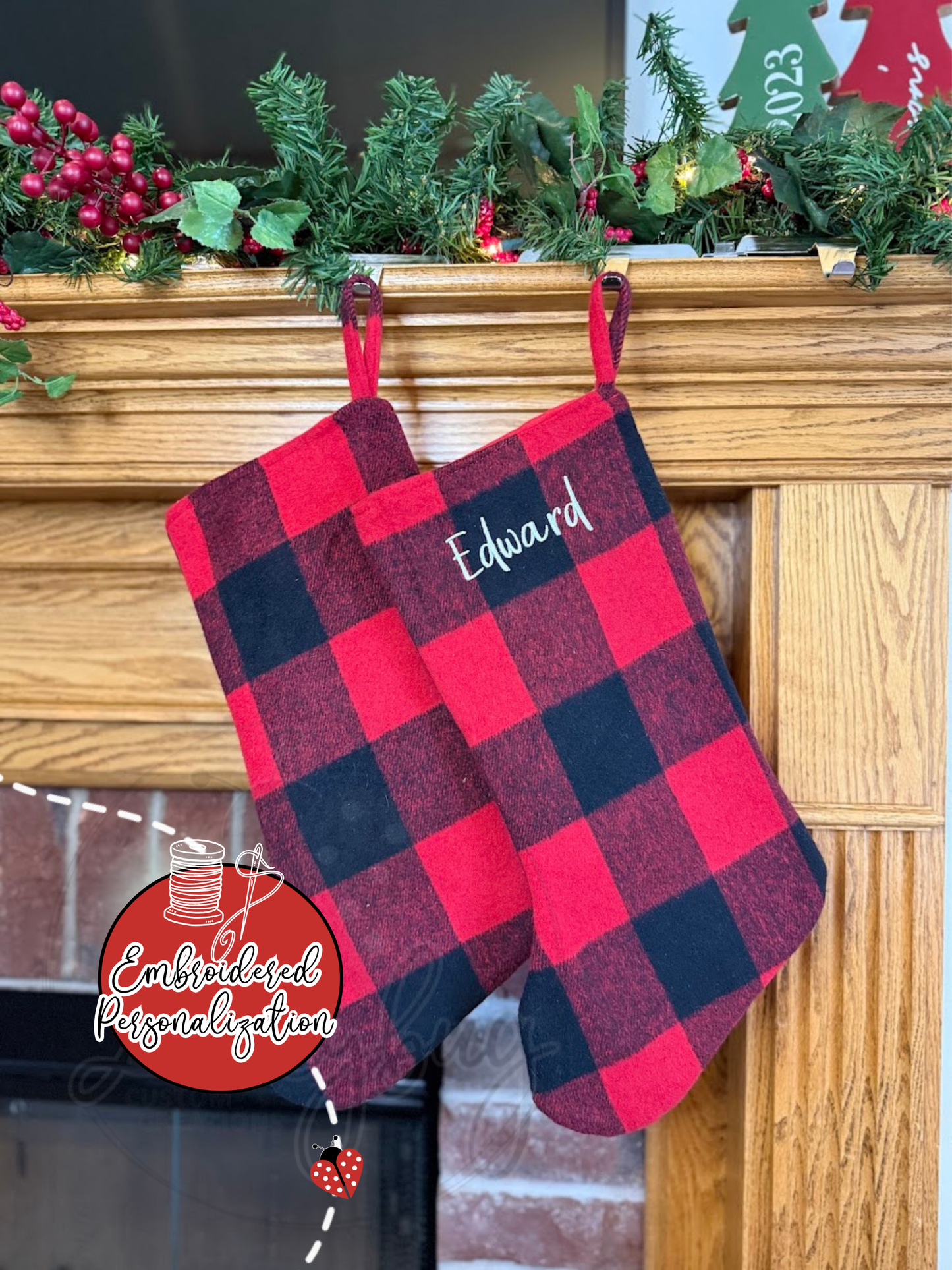 Buffalo Plaid Stocking - Embroidered Name