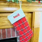 Red Plaid with White Cuff Personalized Christmas Stocking - Embroidered