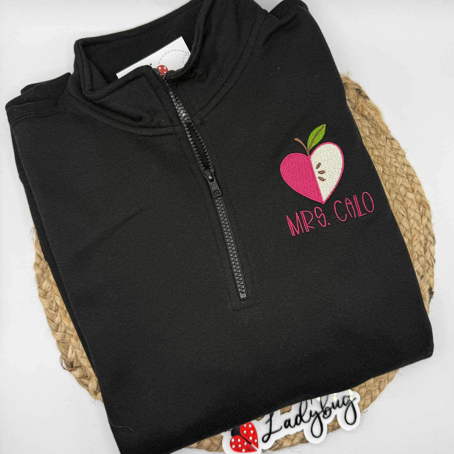 Personalized Teacher Quarter Zip - Apple Heart with Name