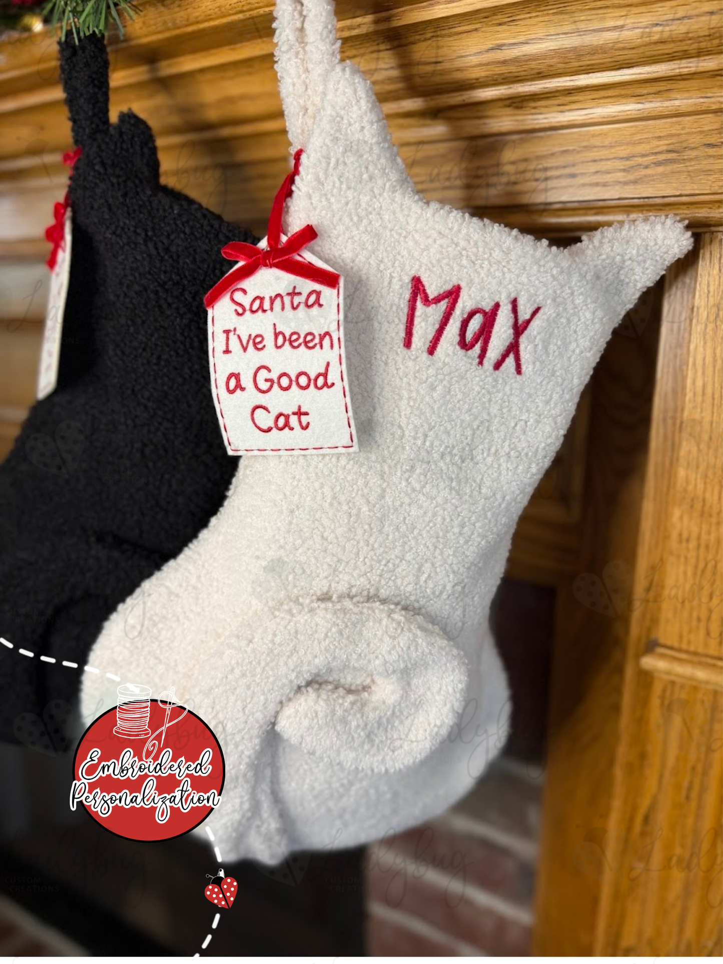 Cat Personalized Christmas Stocking - Embroidered