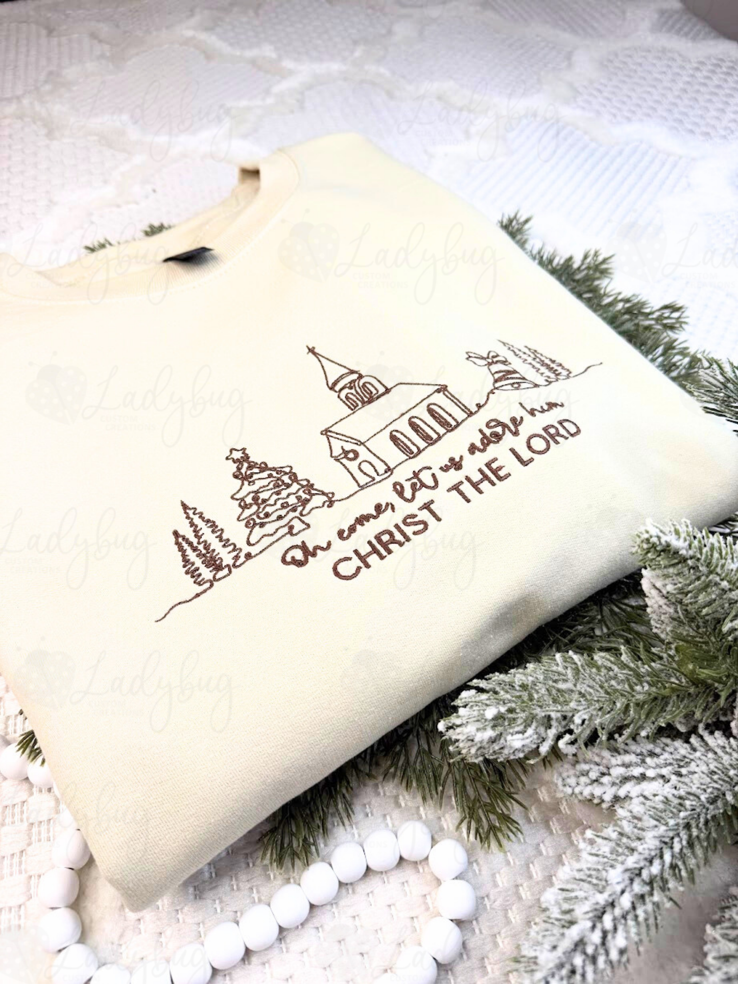 Oh Come Let Us Adore Him Embroidered Sweatshirt – Christian Christmas Crewneck, Religious Holiday Gift