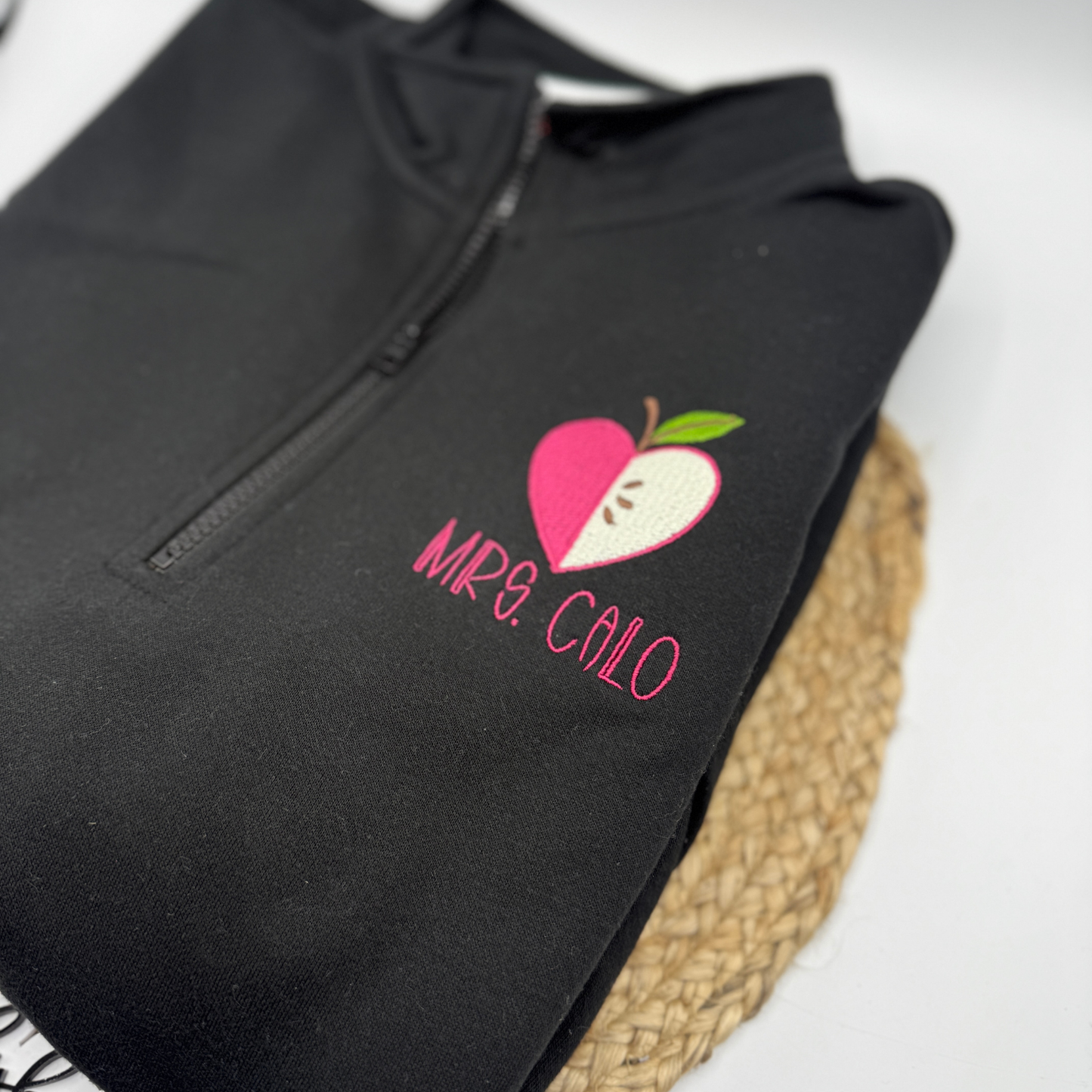 Personalized Teacher Quarter Zip - Apple Heart with Name