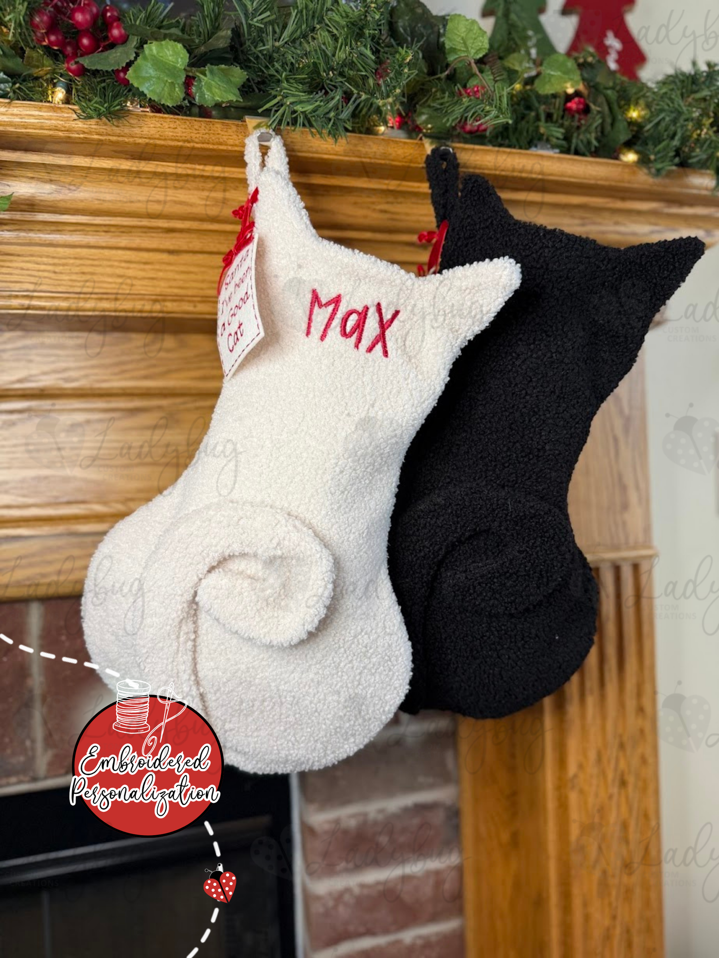 Cat Personalized Christmas Stocking - Embroidered