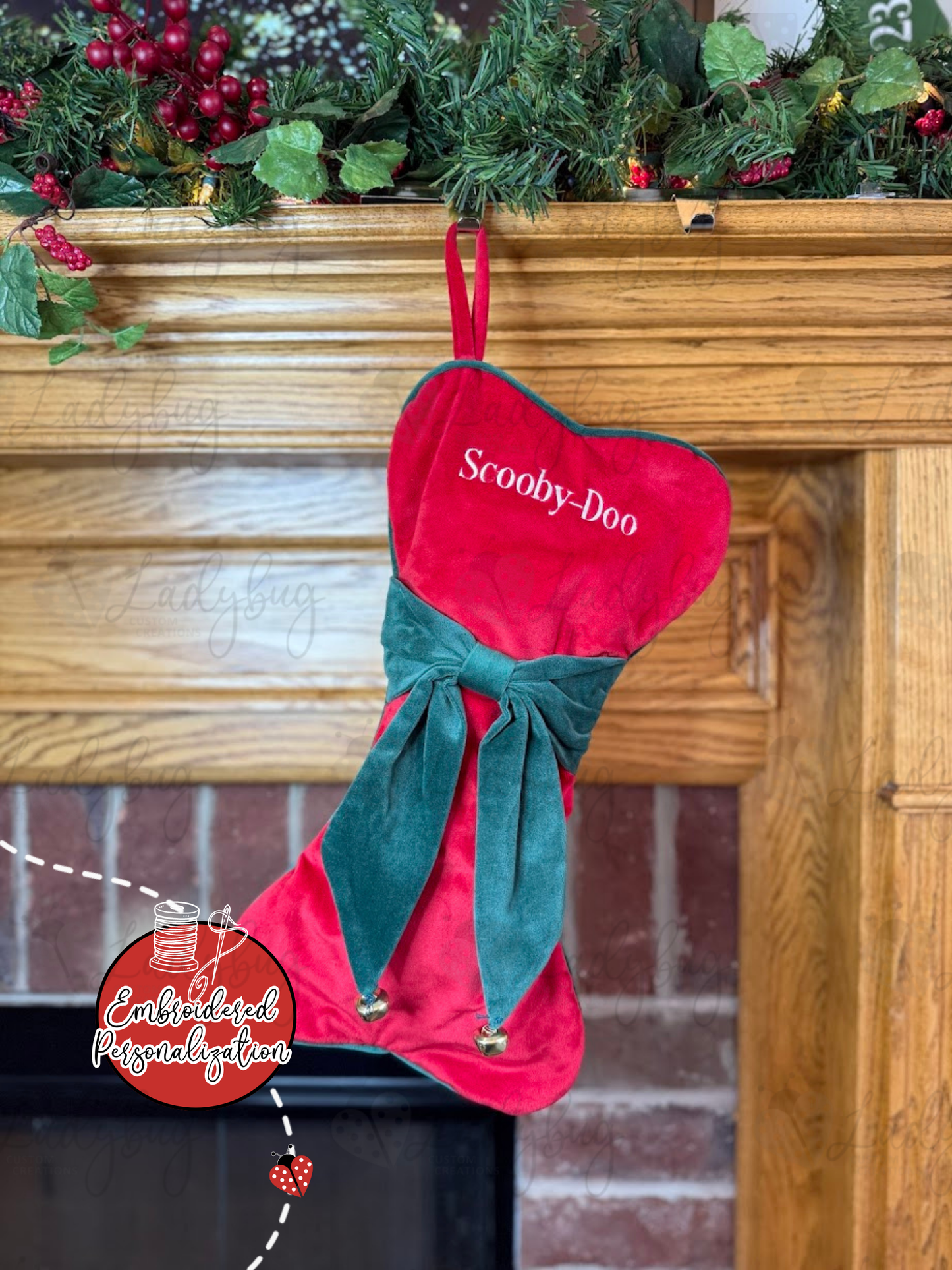 Dog Bone Velvet Personalized Christmas Stocking - Embroidered