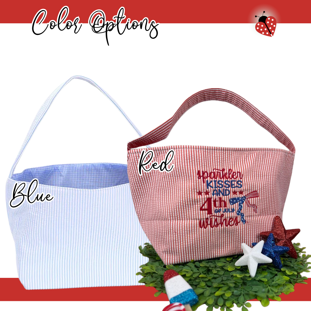 4th Of July Patriotic Seersucker Embroidered Parade Bucket Tote Bag