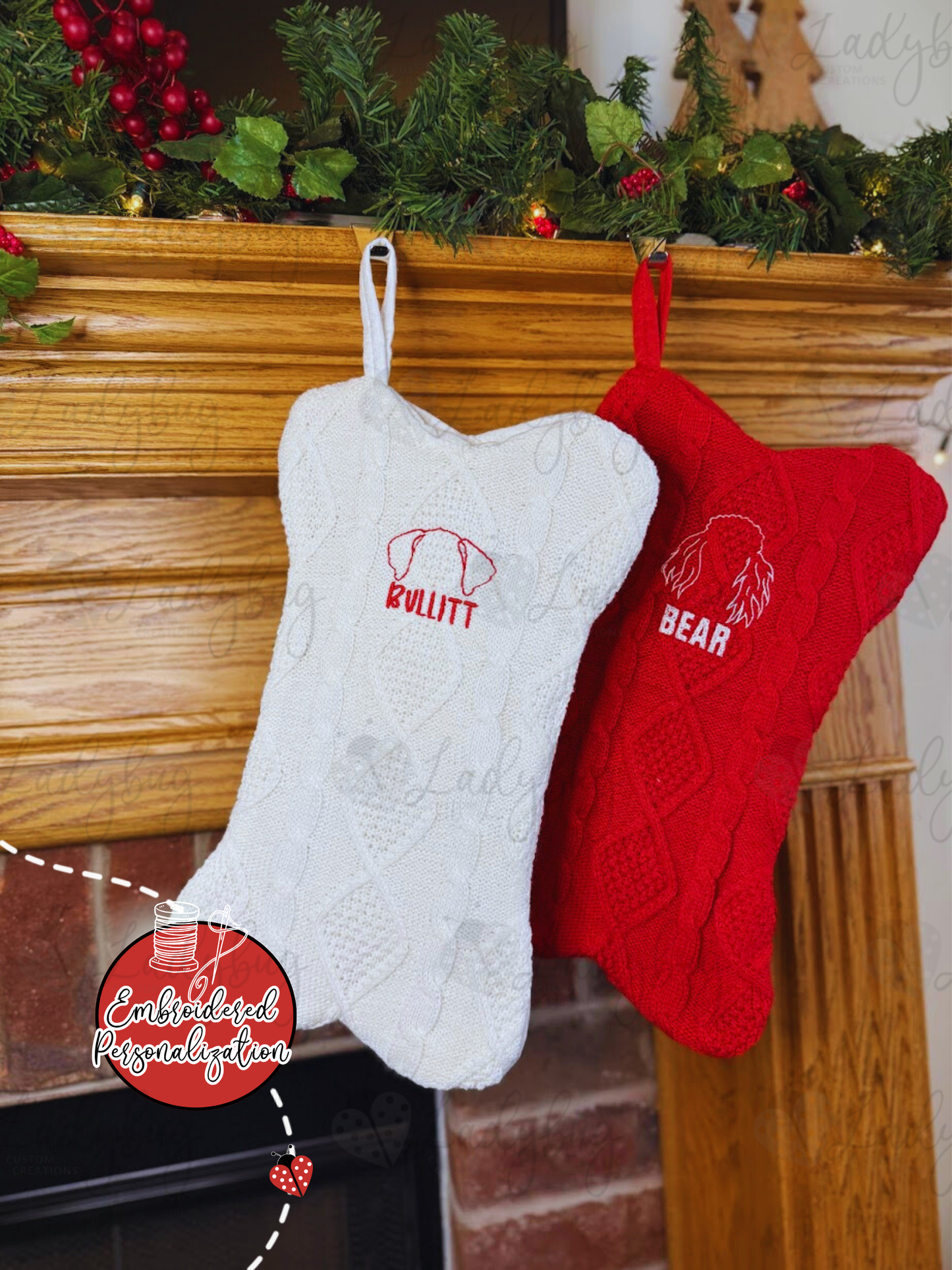 Dog Bone Knit Personalized Christmas Stocking - Embroidered