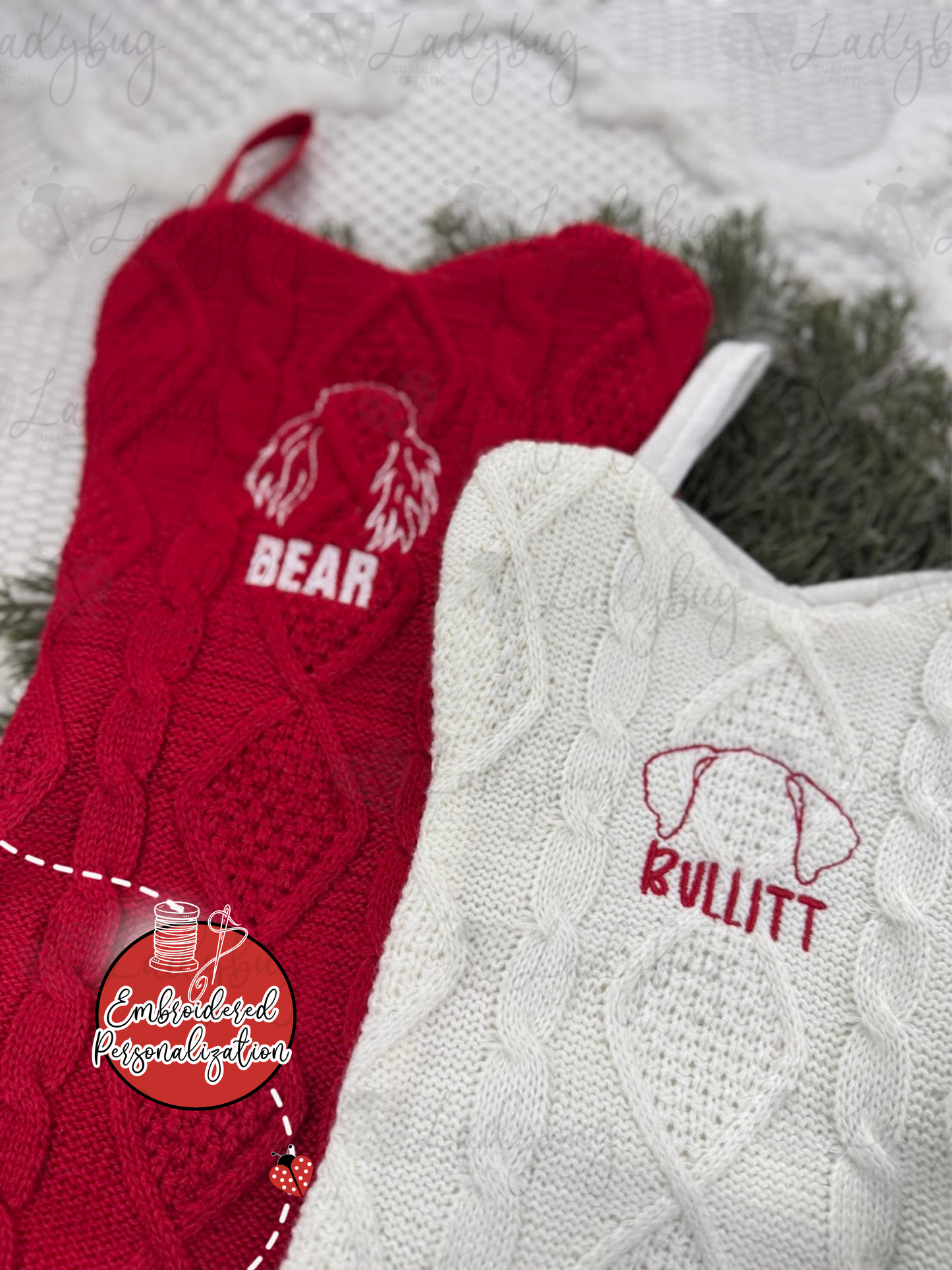 Dog Bone Knit Personalized Christmas Stocking - Embroidered