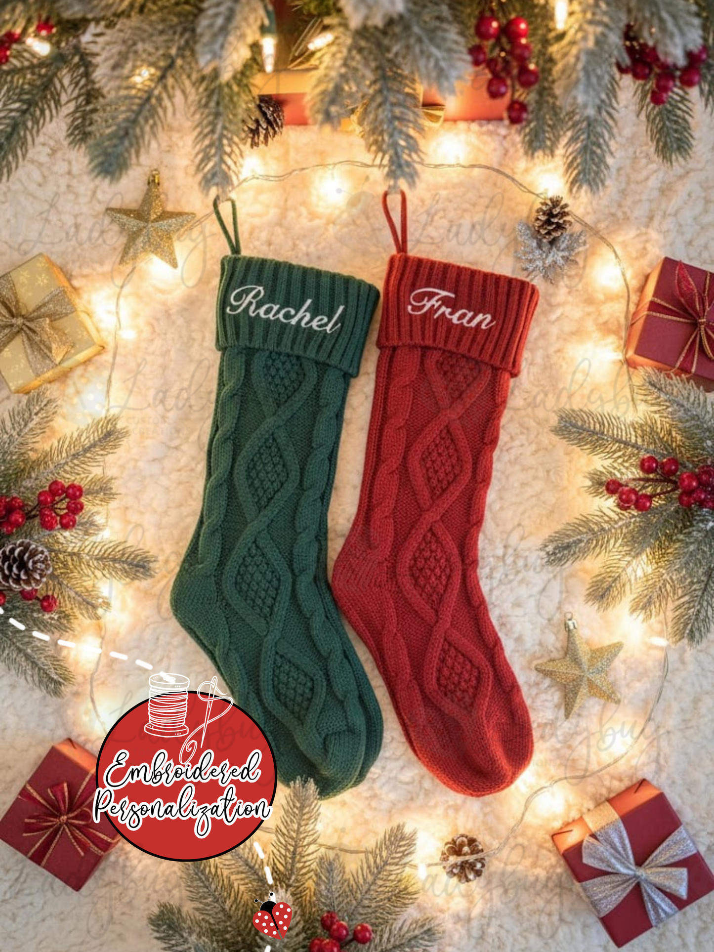 Classic Knit Christmas Stocking Personalized Christmas Stocking - Embroidered