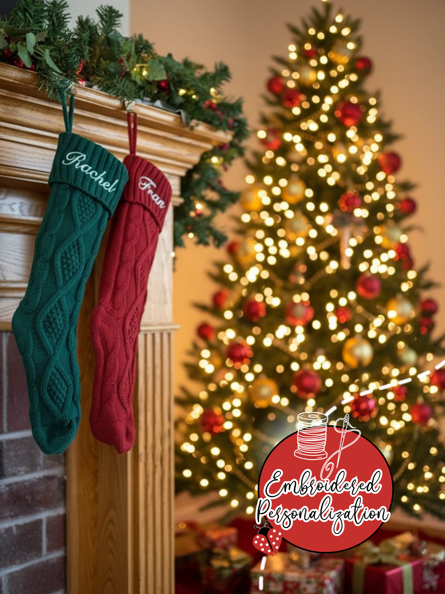 Classic Knit Christmas Stocking Personalized Christmas Stocking - Embroidered