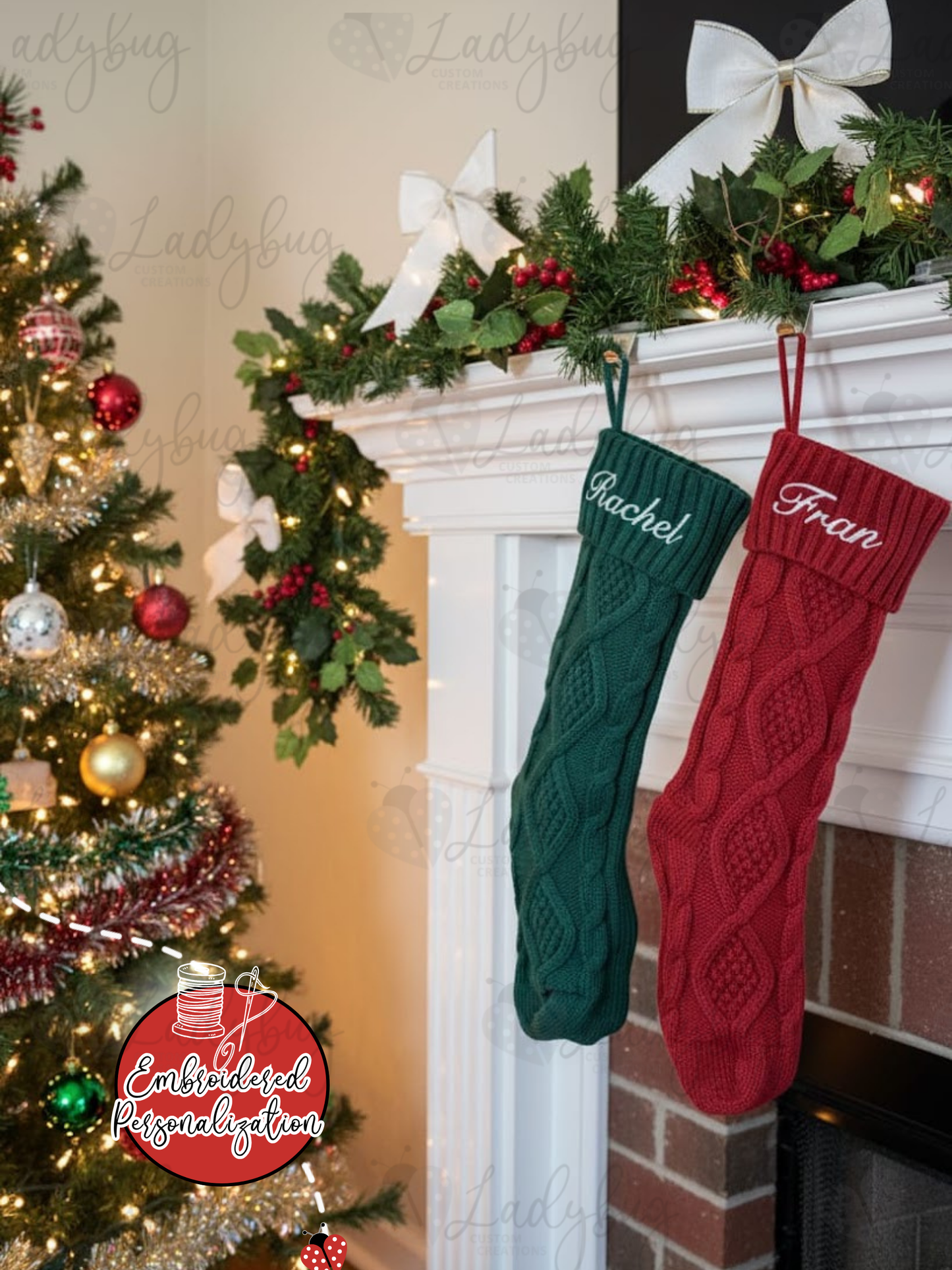 Classic Knit Christmas Stocking Personalized Christmas Stocking - Embroidered