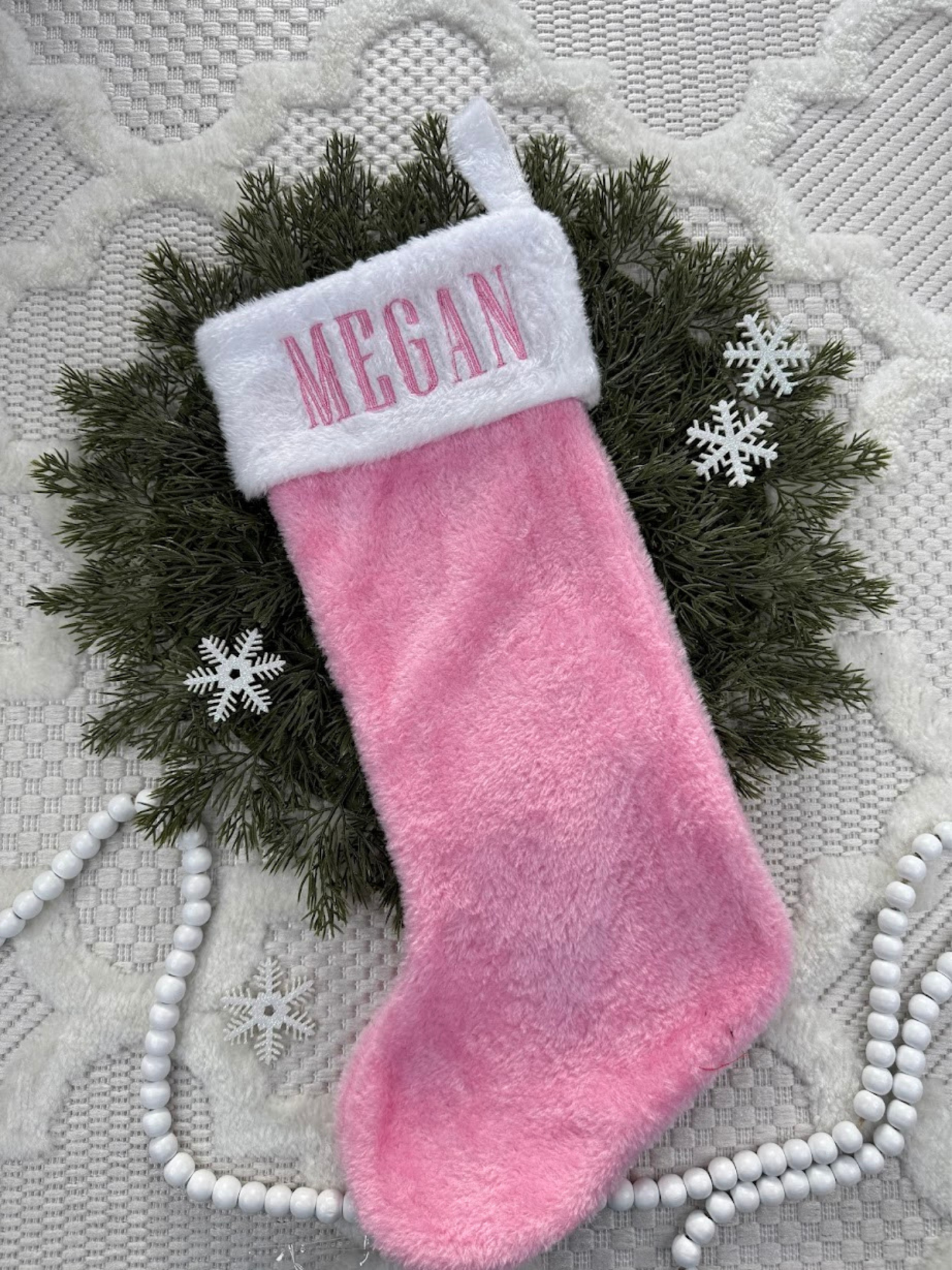 PLush Faux Fur Santa Stocking - Embroidered Name