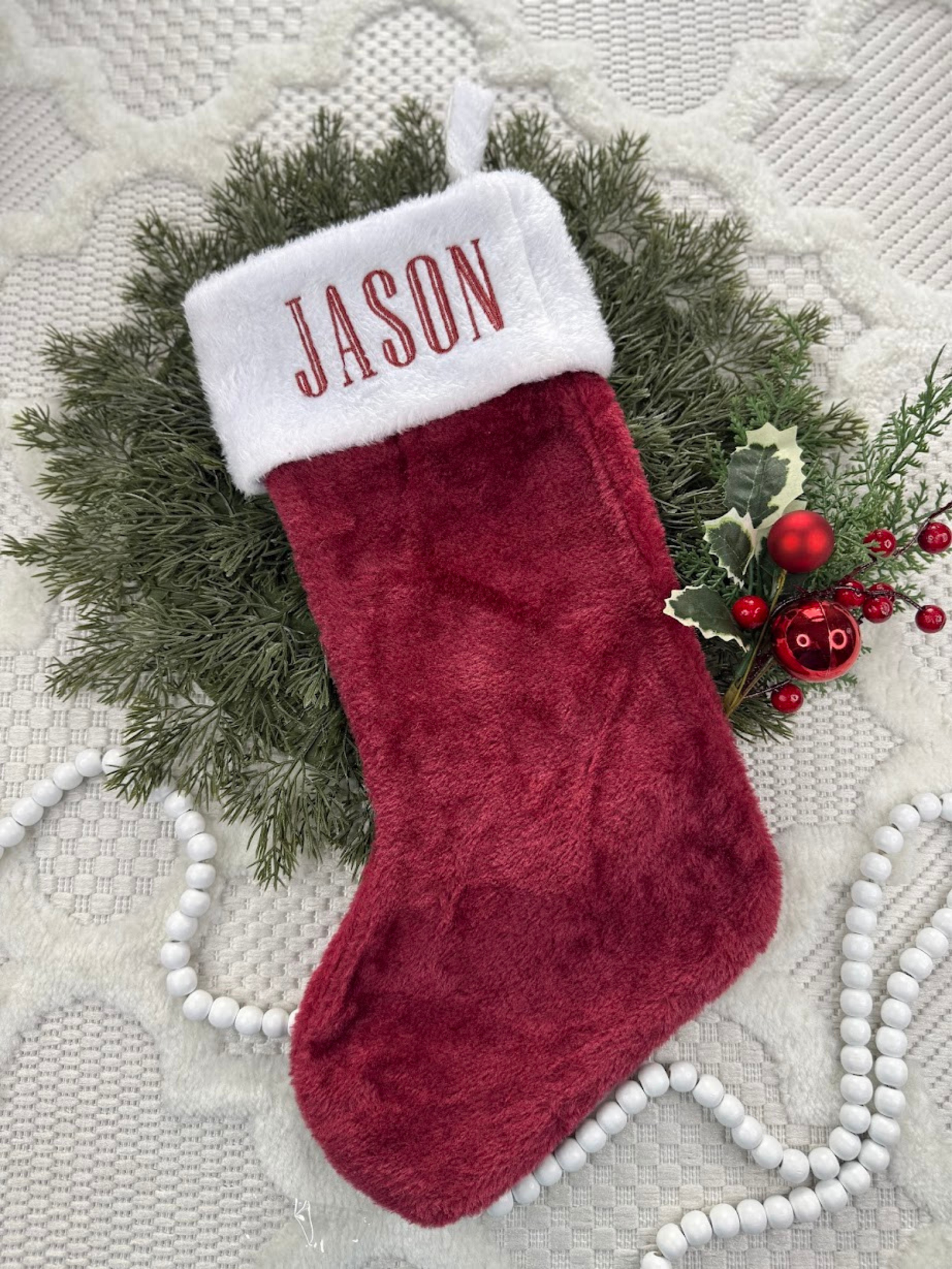 PLush Faux Fur Santa Stocking - Embroidered Name