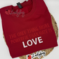 Embroidered crewneck sweatshirt reading “The Only Thing More Powerful Than Hate Is Love” with LOVE in contrasting thread
