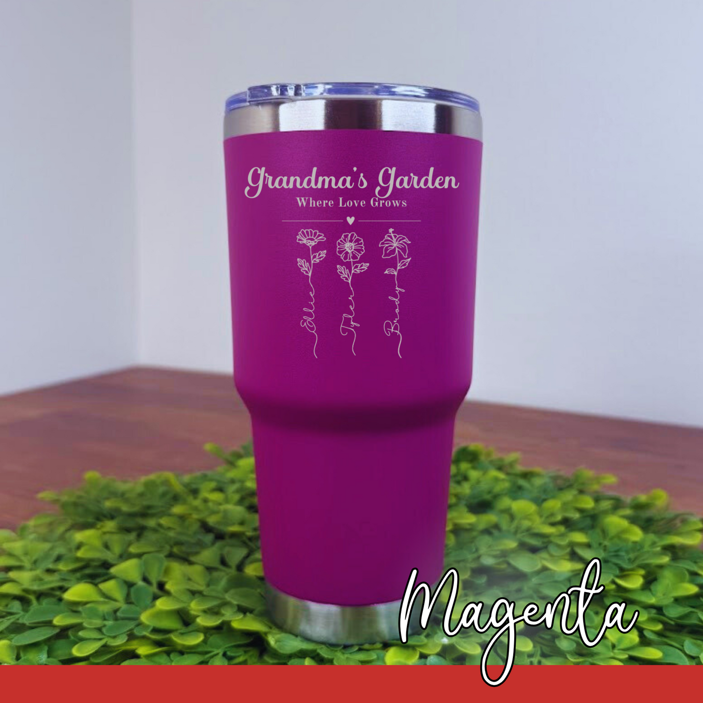 Personalized Mother’s Day Tumbler | 30oz Laser Engraved "Mama's Garden" or "Grandma's Garden" | Custom with Kids' Names | Gift for Mom or Grandma