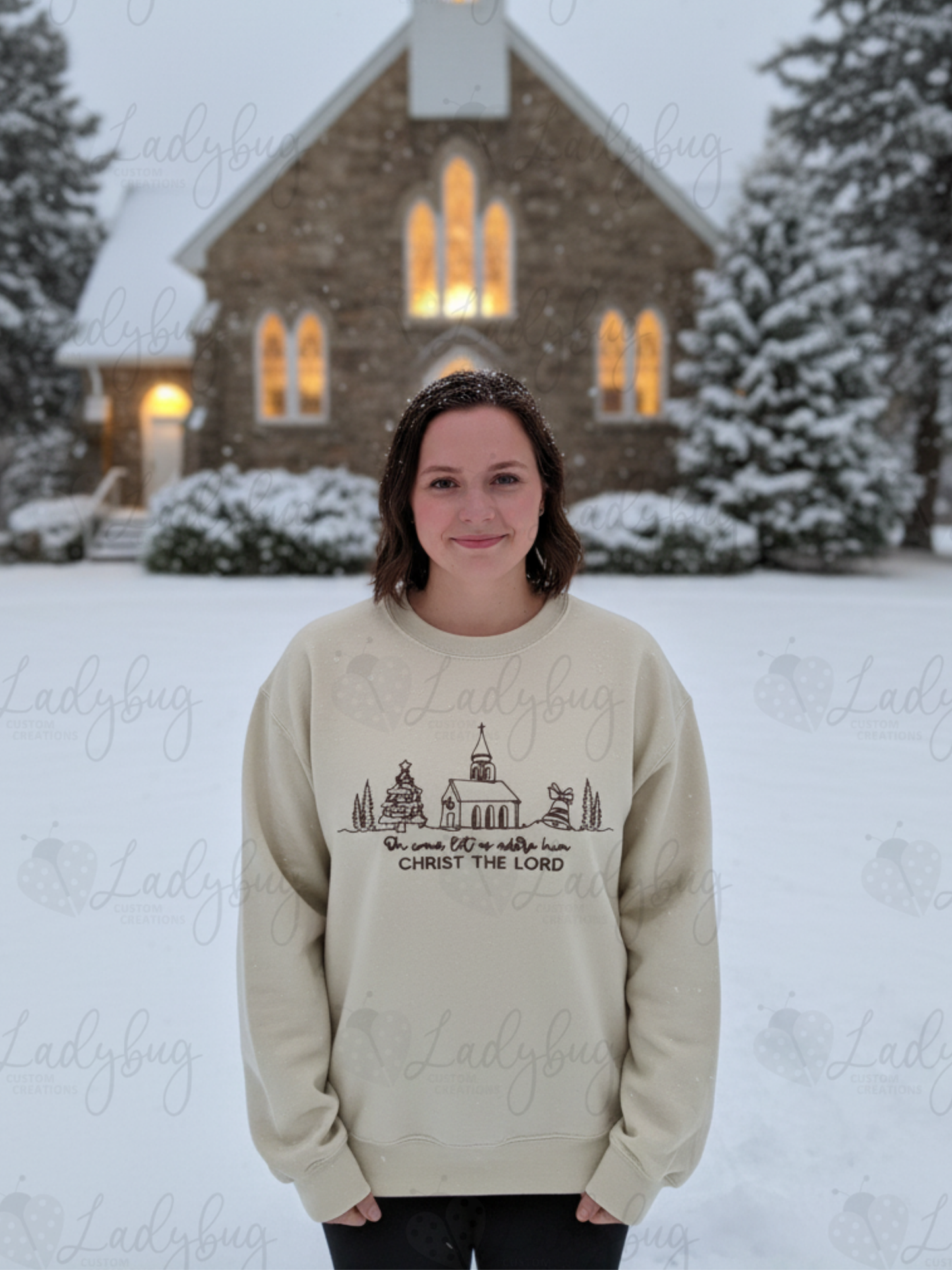 Oh Come Let Us Adore Him Embroidered Sweatshirt – Christian Christmas Crewneck, Religious Holiday Gift