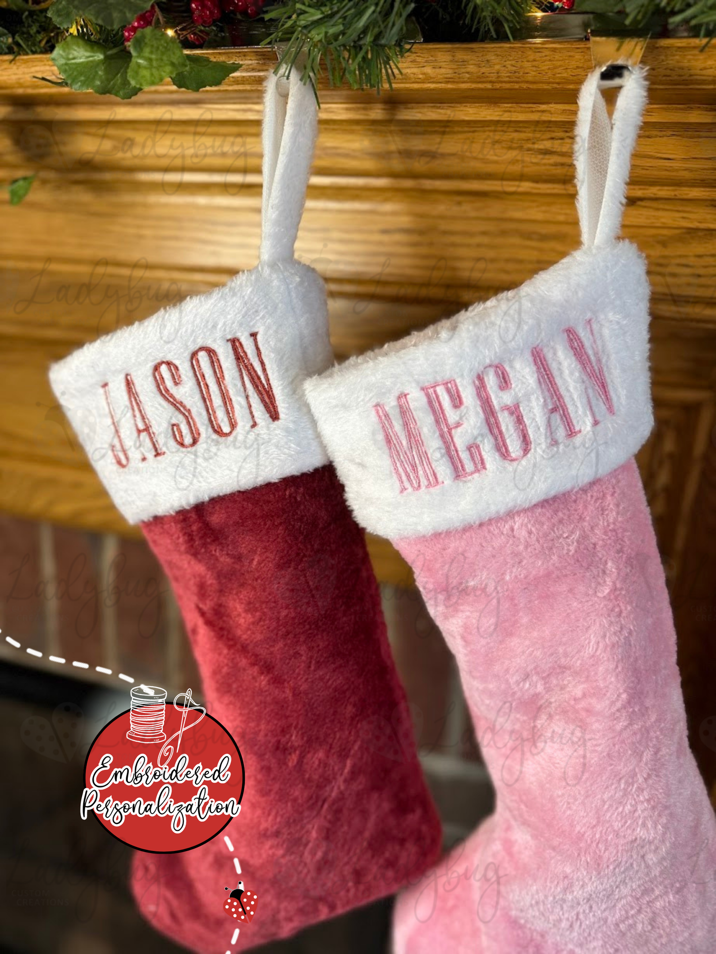 PLush Faux Fur Santa Stocking - Embroidered Name