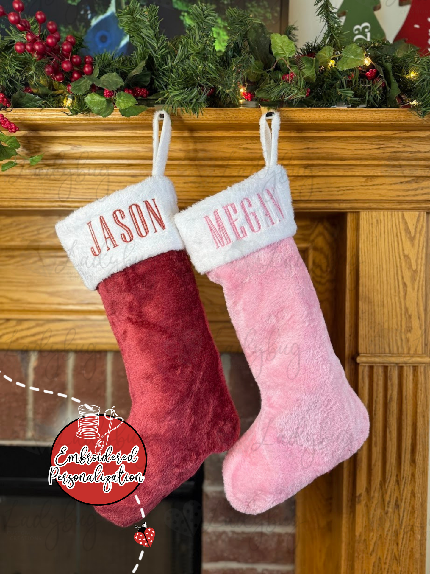 PLush Faux Fur Santa Stocking - Embroidered Name