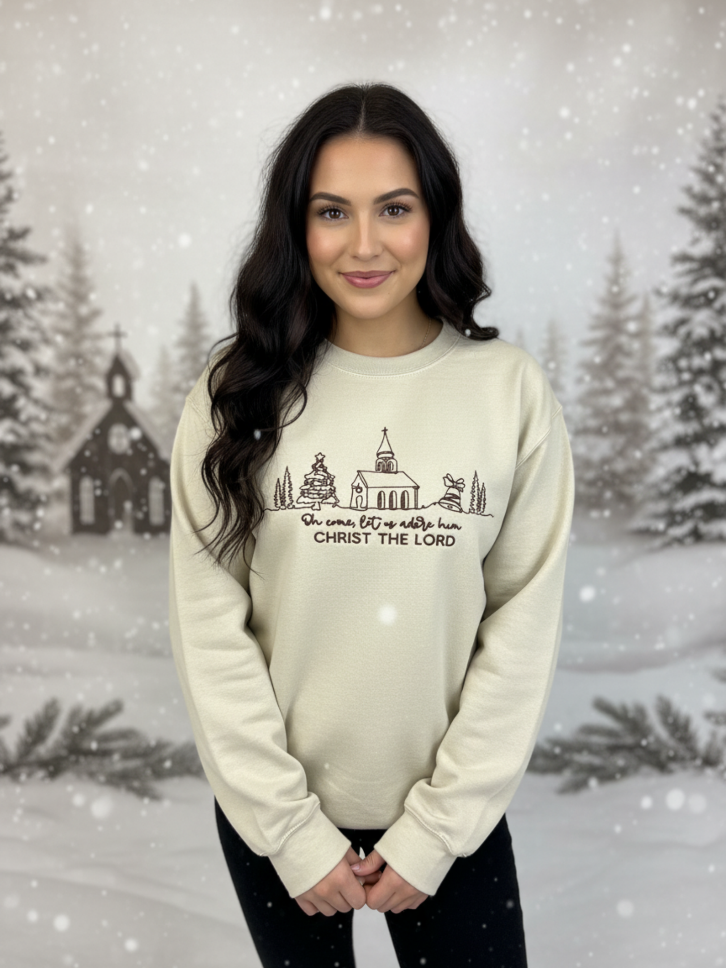 Oh Come Let Us Adore Him Embroidered Sweatshirt – Christian Christmas Crewneck, Religious Holiday Gift