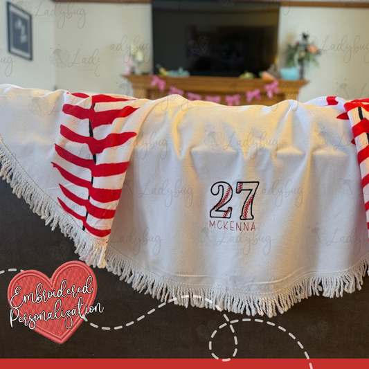 Personalized Round Baseball Towel with Fringe – Custom Name Embroidery