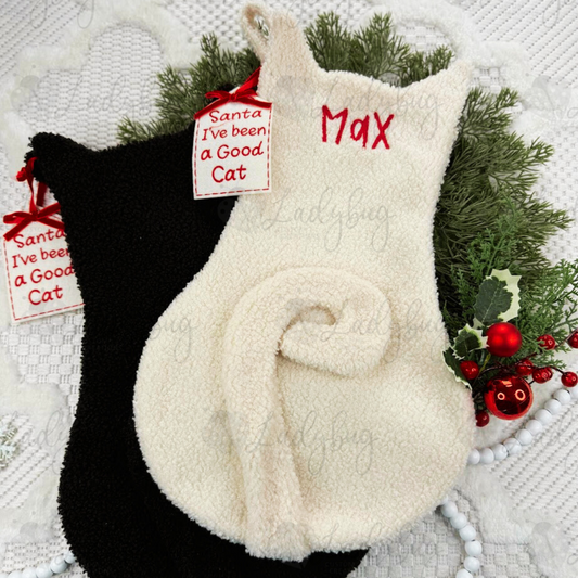 Cat Shaped Christmas Stocking, Furry Pet Stocking, Santa I’ve Been A Good Cat, Cute Kitty Gift, Personalized Cat Décor
